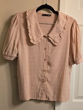 Light Pink Ruffle-Collar Button Front Blouse
